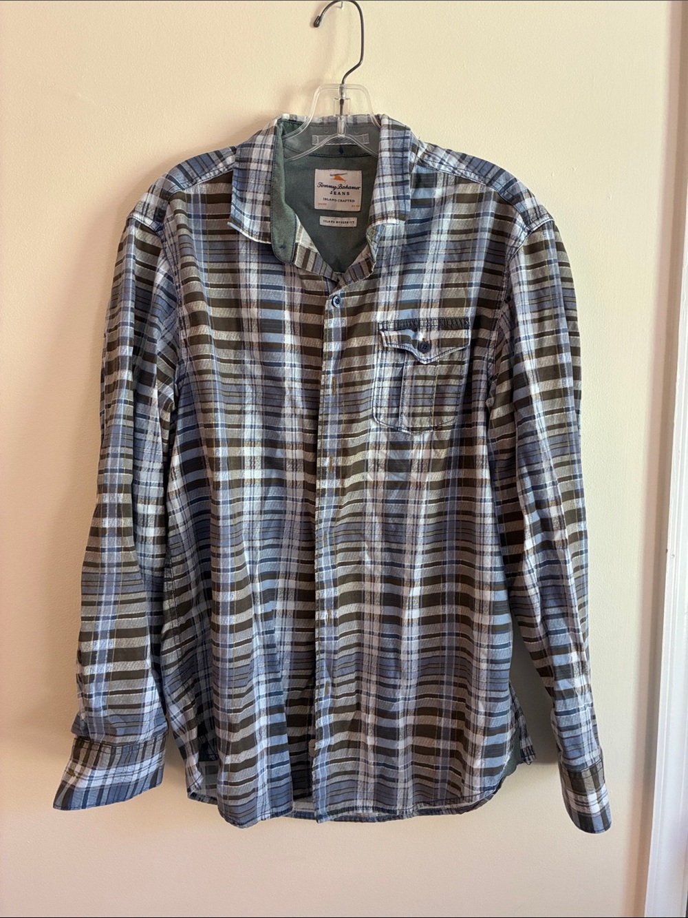 Tommy Bahama Blue and Gray Plaid Long-Sleeve Button-Down Shirt